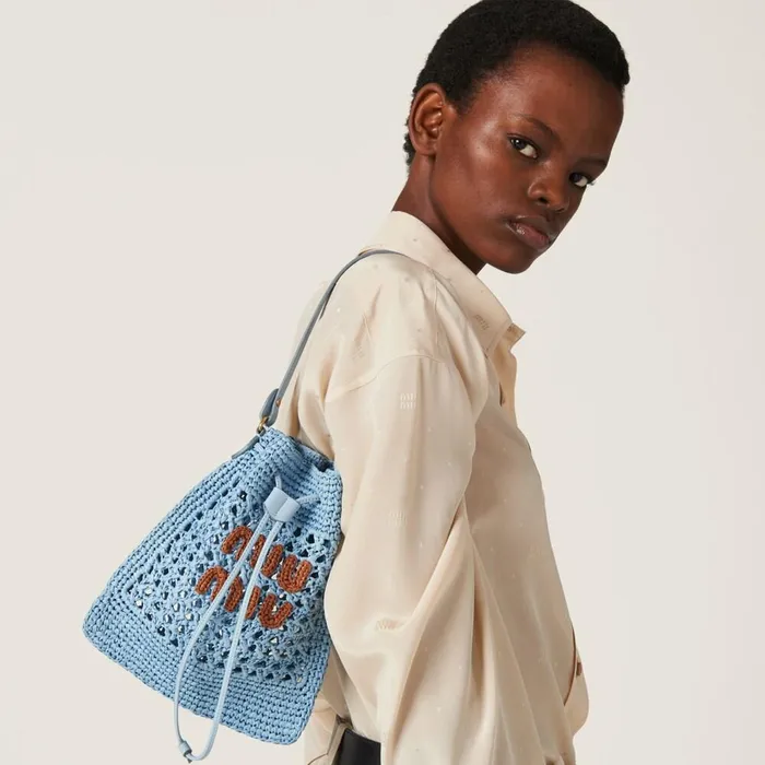 Women Pouches Miu Miu Woven Fabric Minibag Celestecognac Women Pouches Miu Miu Woven Fabric Minibag Celestecognac
