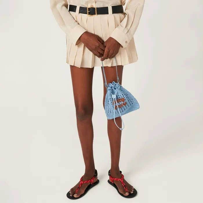 Women Pouches Miu Miu Woven Fabric Minibag Celestecognac Women Pouches Miu Miu Woven Fabric Minibag Celestecognac