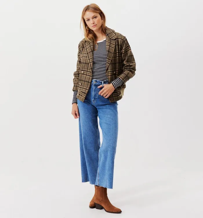 Women PrinceOfWales Checked Jacket 8211 Chestnut Brown Print Promod Jackets Women PrinceOfWales Checked Jacket 8211 Chestnut Brown Print Promod Jackets