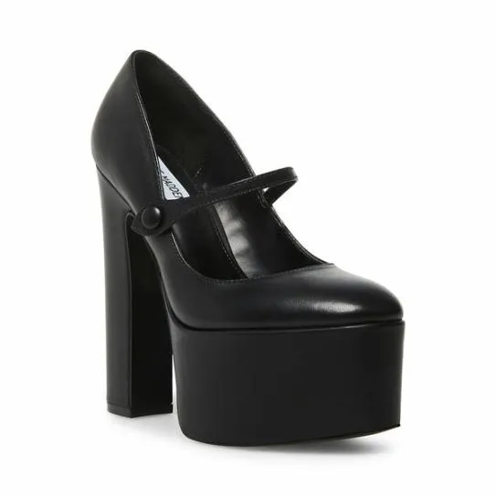 Women PRISILA BLACK LEATHER Black Leather Steve Madden Heels