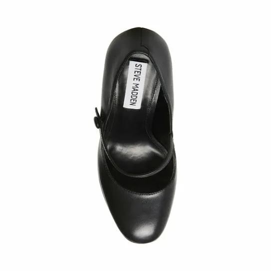 Women PRISILA BLACK LEATHER Black Leather Steve Madden Heels