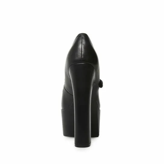 Women PRISILA BLACK LEATHER Black Leather Steve Madden Heels