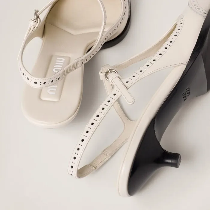 Women Pumps Miu Miu Brushed Leather Brogue Slingback Tstrap Pumps Ivoryblack Women Pumps Miu Miu Brushed Leather Brogue Slingback Tstrap Pumps Ivoryblack