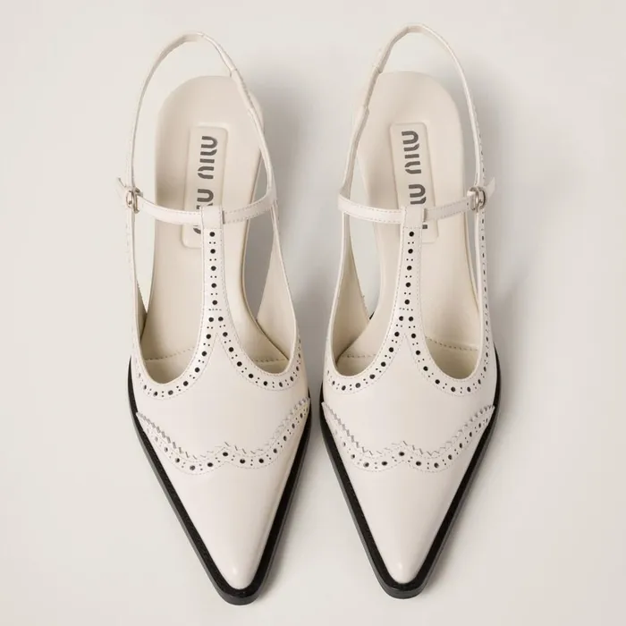 Women Pumps Miu Miu Brushed Leather Brogue Slingback Tstrap Pumps Ivoryblack Women Pumps Miu Miu Brushed Leather Brogue Slingback Tstrap Pumps Ivoryblack