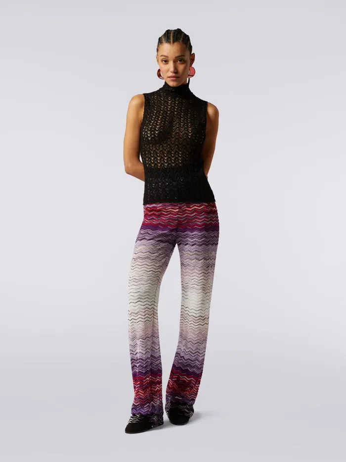 Women Raschel Knit Wool And Viscose Sleeveless Top Black Missoni Tshirts And Tops