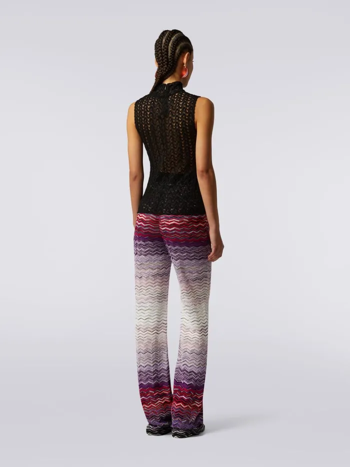 Women Raschel Knit Wool And Viscose Sleeveless Top Black Missoni Tshirts And Tops