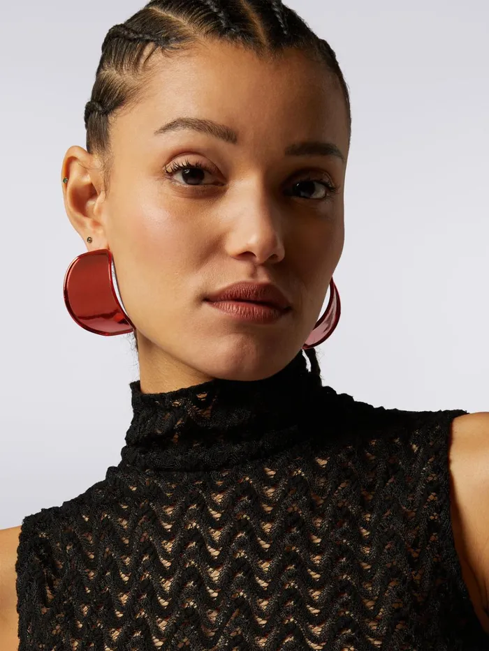 Women Raschel Knit Wool And Viscose Sleeveless Top Black Missoni Tshirts And Tops