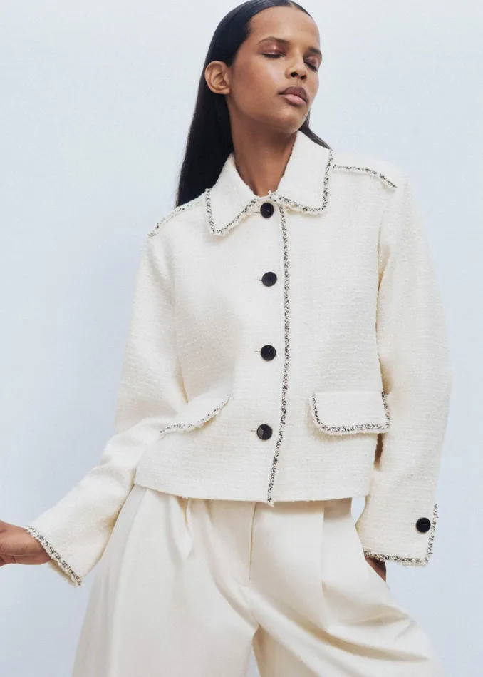 Women Raw Edge Crop Swing Jacket Ivory MEEM