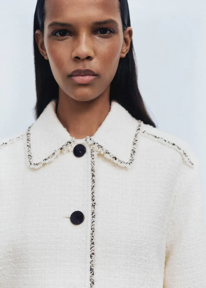 Women Raw Edge Crop Swing Jacket Ivory MEEM