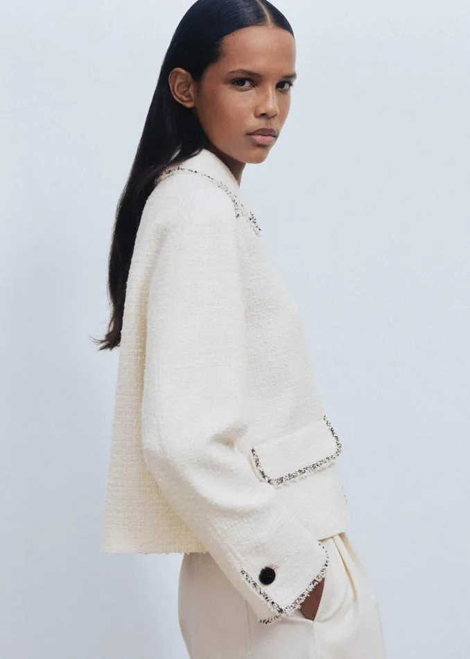 Women Raw Edge Crop Swing Jacket Ivory MEEM