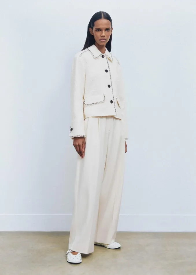 Women Raw Edge Crop Swing Jacket Ivory MEEM