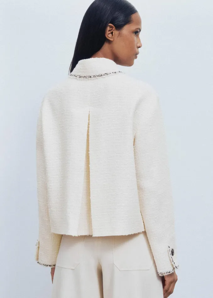 Women Raw Edge Crop Swing Jacket Ivory MEEM