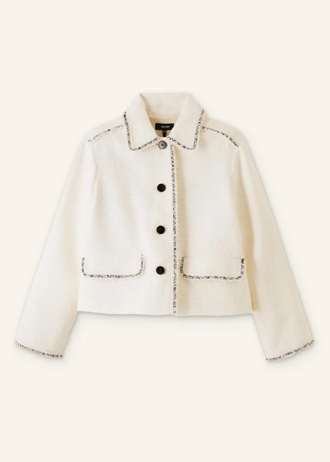 Women Raw Edge Crop Swing Jacket Ivory MEEM
