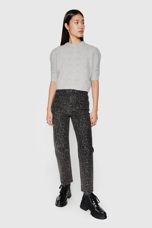 Women Rebecca Minkoff Bottoms Ezra Printed Denim Grey Leopard