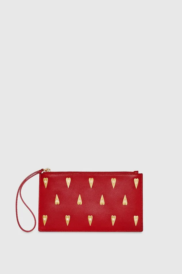 Women Rebecca Minkoff Clutches Medium Heart Studded Pouch Chili