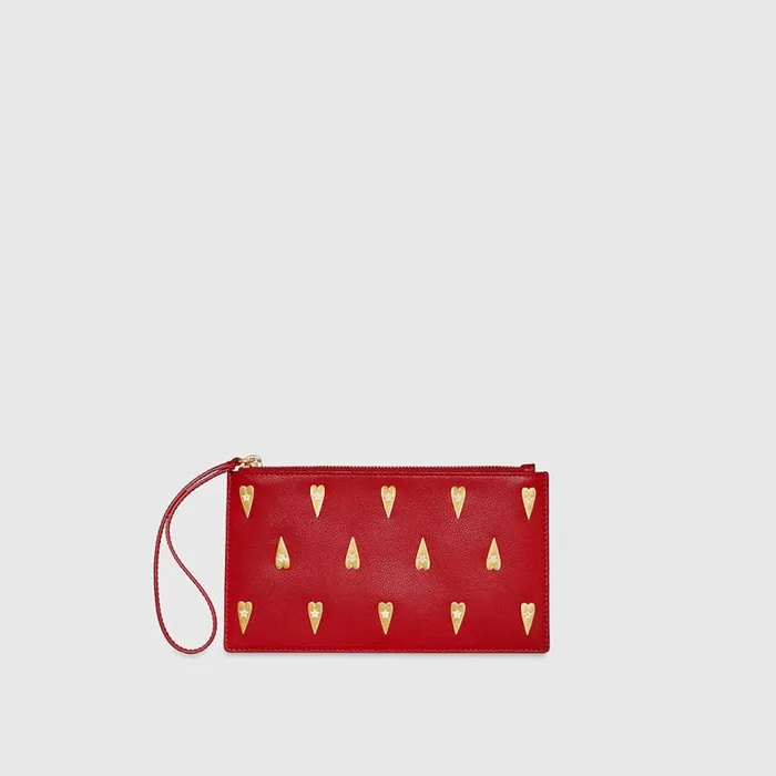 Women Rebecca Minkoff Clutches Medium Heart Studded Pouch Chili Women Rebecca Minkoff Clutches Medium Heart Studded Pouch Chili