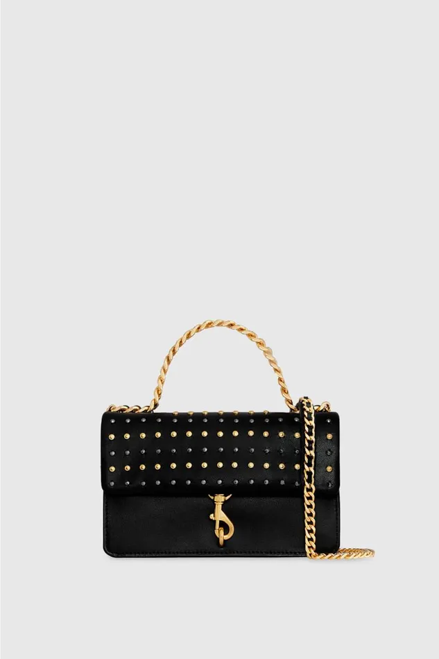 Women Rebecca Minkoff Crossbody Bags Edie Studded Mini Crossbody On A Chain Black