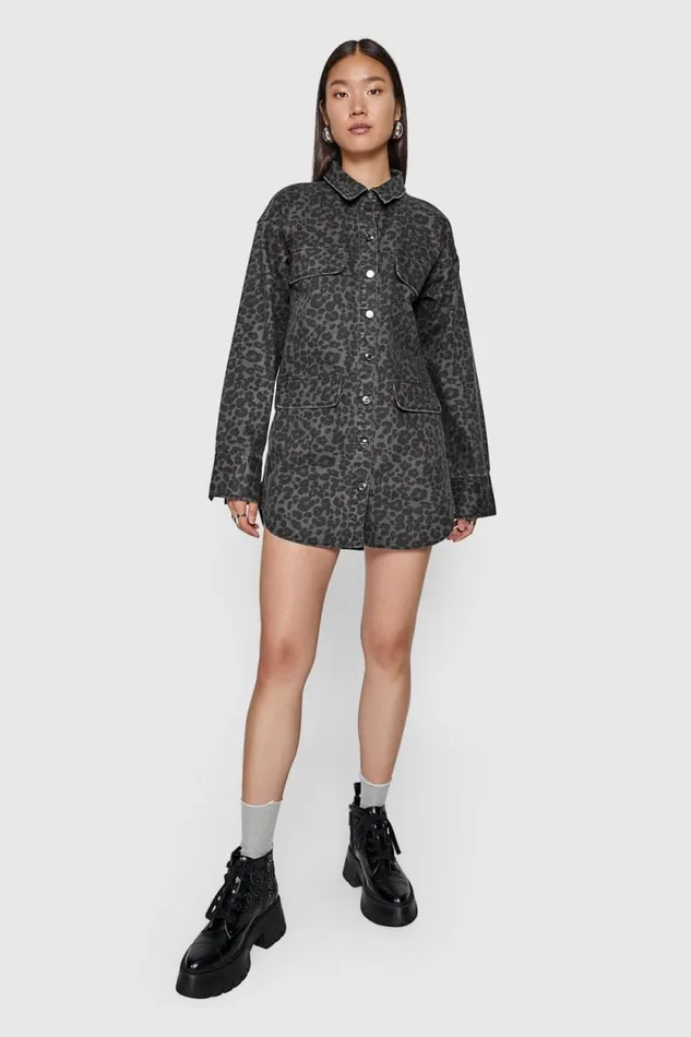 Women Rebecca Minkoff Dresses Alfie Leopard Utility Dress Grey Leopard