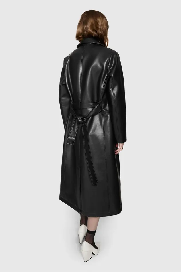 Women Rebecca Minkoff Outerwear Belted Vegan Leather Trench Black Women Rebecca Minkoff Outerwear Belted Vegan Leather Trench Black