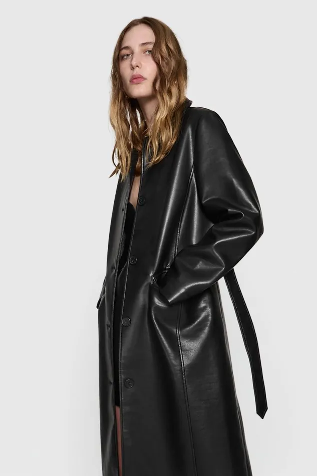Women Rebecca Minkoff Outerwear Belted Vegan Leather Trench Black Women Rebecca Minkoff Outerwear Belted Vegan Leather Trench Black