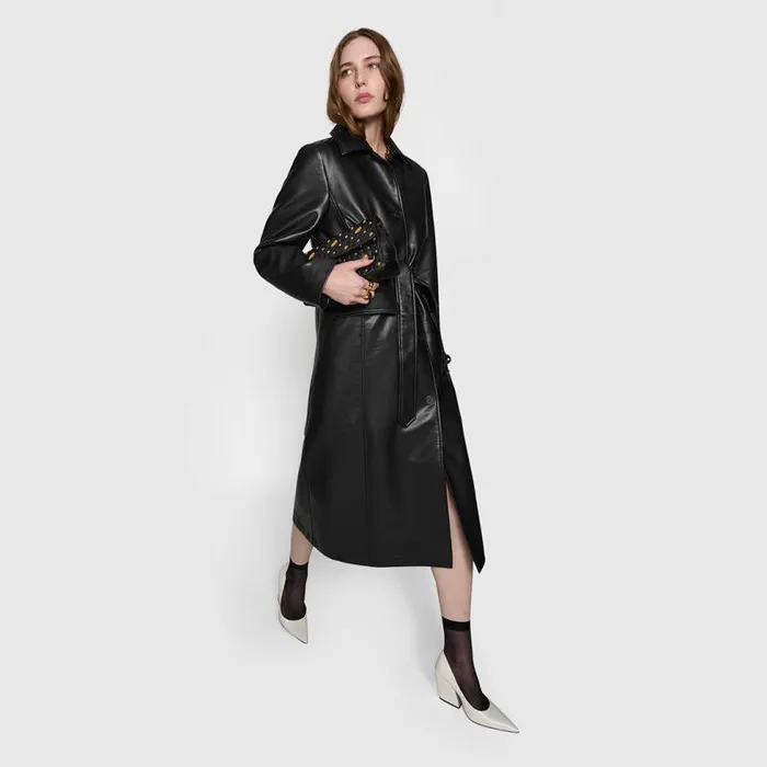 Women Rebecca Minkoff Outerwear Belted Vegan Leather Trench Black Women Rebecca Minkoff Outerwear Belted Vegan Leather Trench Black