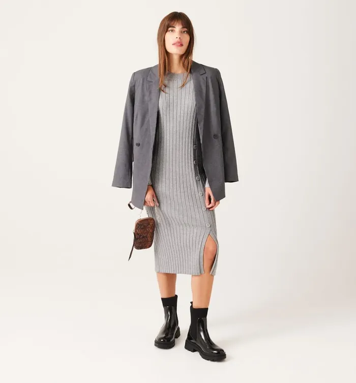 Women Ribbed Jumper Dress 8211 Light Grey Promod Dresses Women Ribbed Jumper Dress 8211 Light Grey Promod Dresses