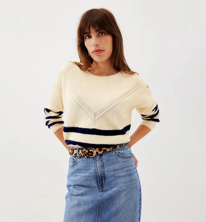 Women Ribbed Oversized Jumper 8211 Navy Blue Stripes Promod Jumpers And Cardigans