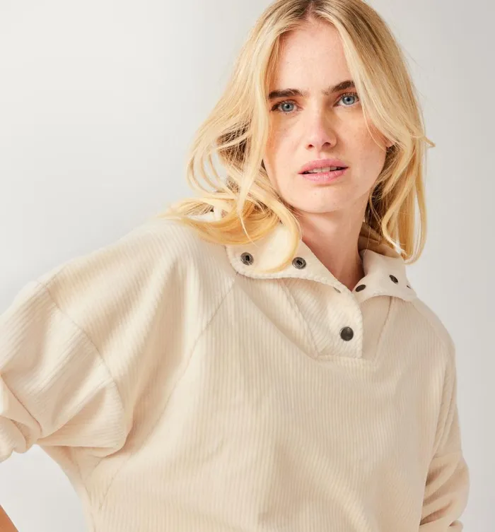 Women Ribbed Velours Sweatshirt 8211 Ecru Promod Jumpers And Cardigans Women Ribbed Velours Sweatshirt 8211 Ecru Promod Jumpers And Cardigans
