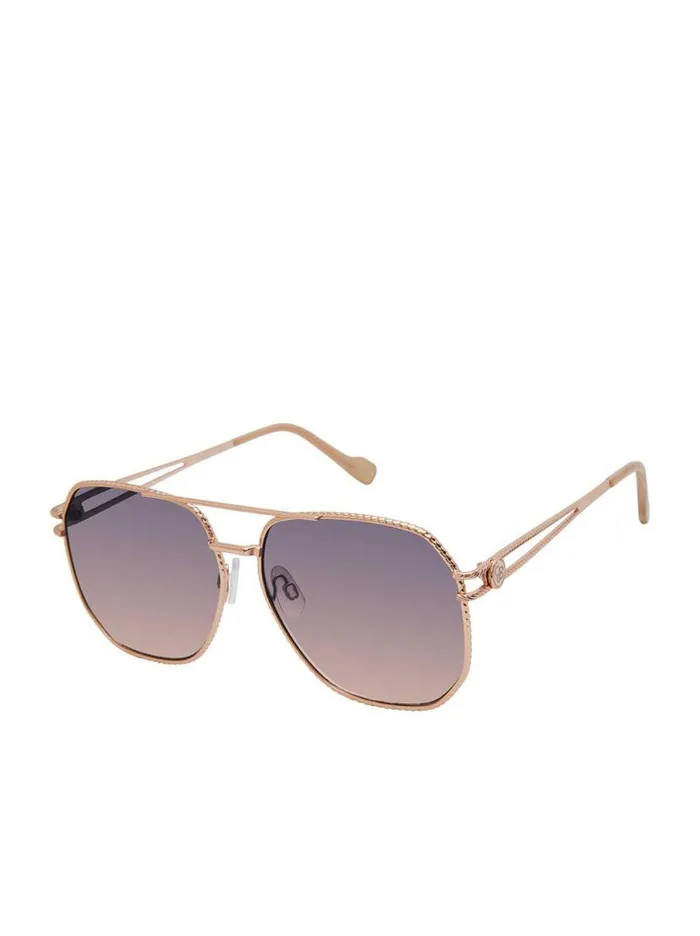 Women Roped Metal Geometric Aviator Sunglasses In Rose Gold Jessica Simpson Sunglasses