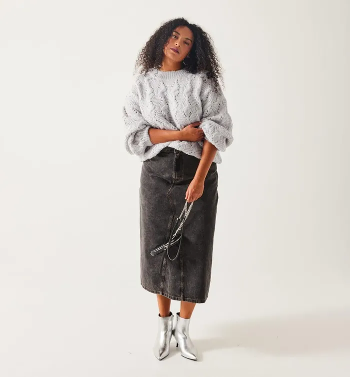 Women RoundNeck CableKnit Jumper 8211 Light Grey Promod Jumpers And Cardigans Women RoundNeck CableKnit Jumper 8211 Light Grey Promod Jumpers And Cardigans