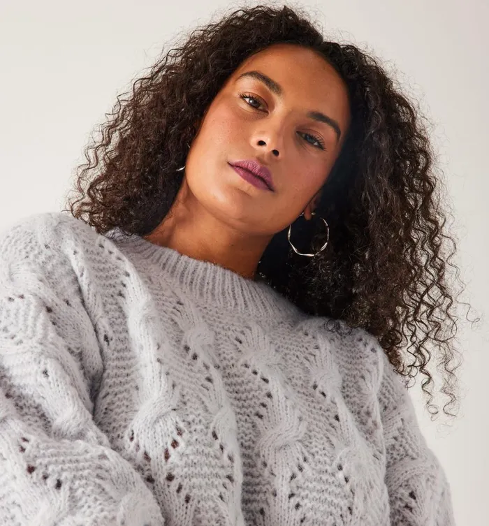 Women RoundNeck CableKnit Jumper 8211 Light Grey Promod Jumpers And Cardigans Women RoundNeck CableKnit Jumper 8211 Light Grey Promod Jumpers And Cardigans