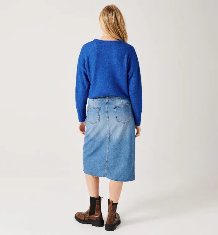 Women RoundNeck Jumper With Buttons 8211 Blue Promod Jumpers And Cardigans Women RoundNeck Jumper With Buttons 8211 Blue Promod Jumpers And Cardigans