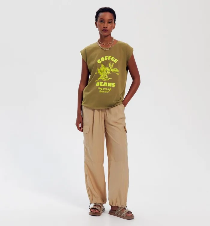 Women RoundNeck Top 8211 Khaki Print Promod Tops Women RoundNeck Top 8211 Khaki Print Promod Tops