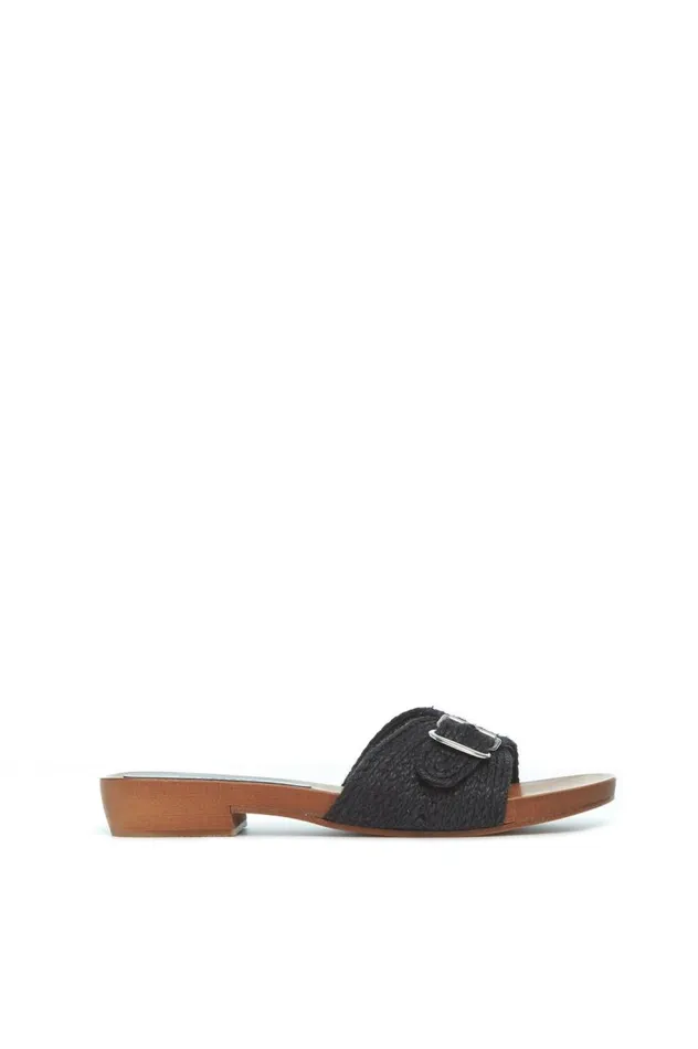 Women Sandals Gabriela Hearst Clover Slide Sandal In Black Leather Jute