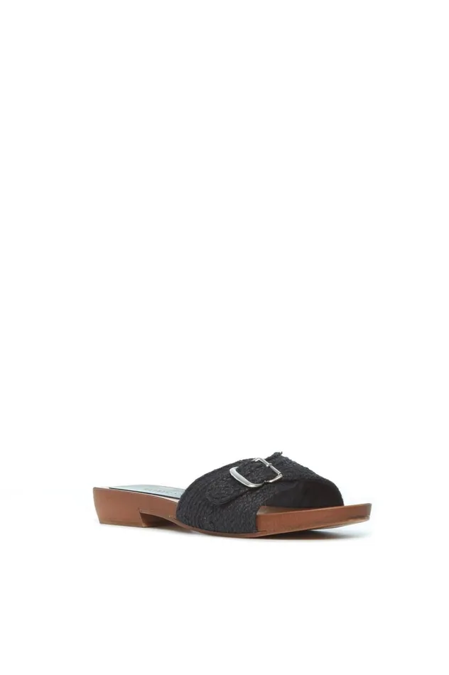 Women Sandals Gabriela Hearst Clover Slide Sandal In Black Leather Jute