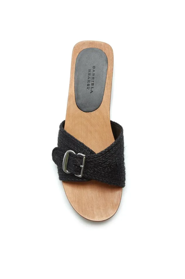 Women Sandals Gabriela Hearst Clover Slide Sandal In Black Leather Jute