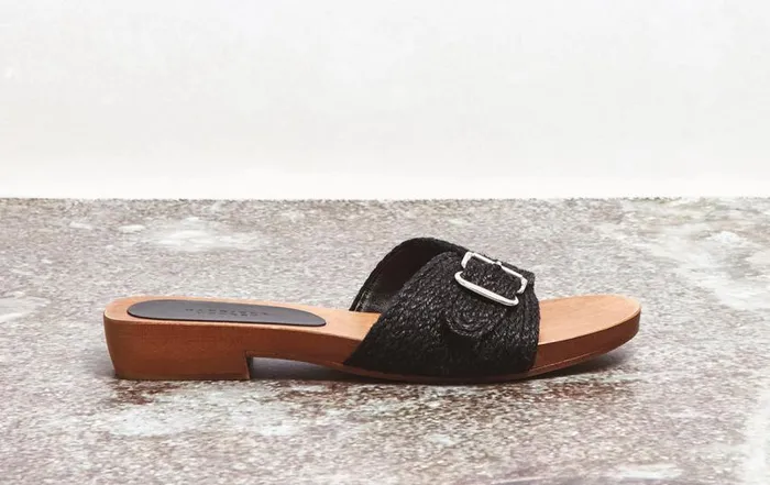 Women Sandals Gabriela Hearst Clover Slide Sandal In Black Leather Jute