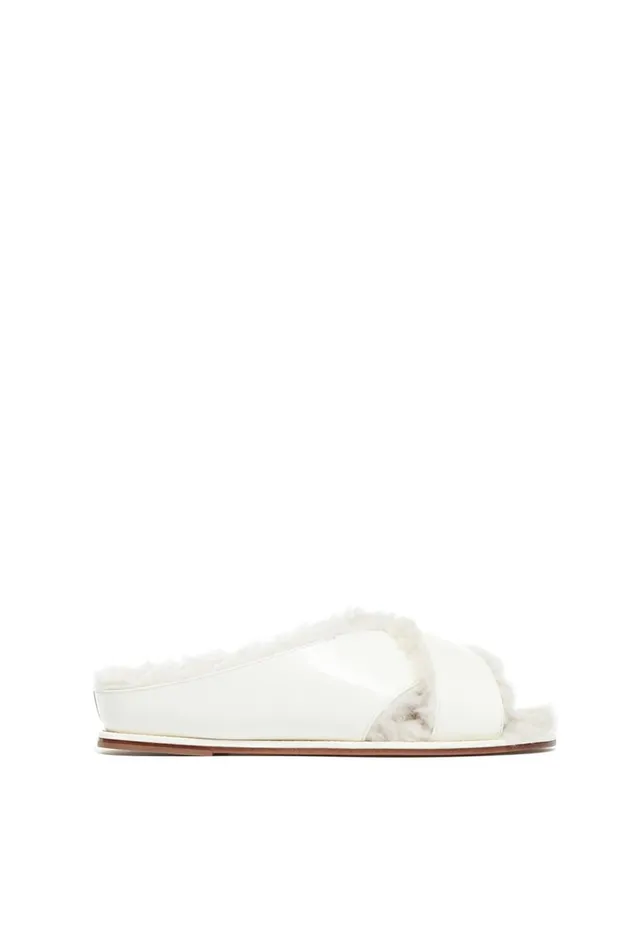 Women Sandals Gabriela Hearst Ellington Flat Slide In Cream Wool Fur