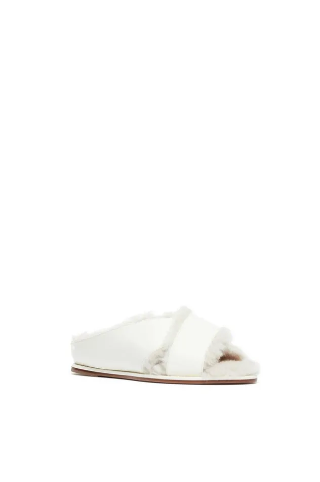 Women Sandals Gabriela Hearst Ellington Flat Slide In Cream Wool Fur