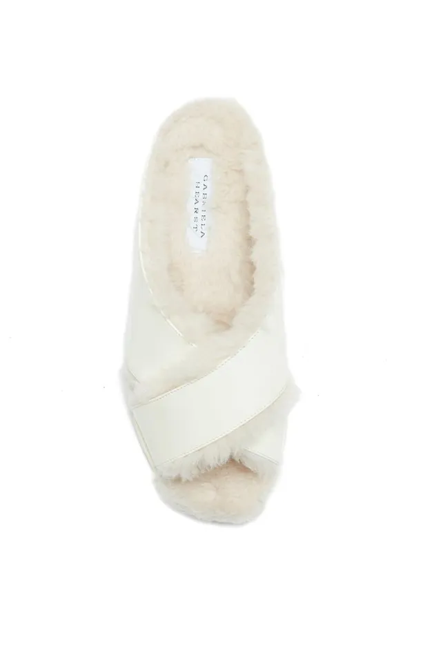 Women Sandals Gabriela Hearst Ellington Flat Slide In Cream Wool Fur