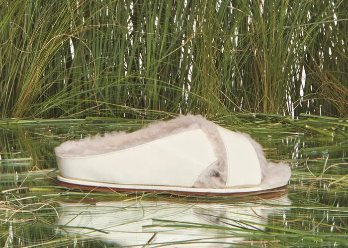Women Sandals Gabriela Hearst Ellington Flat Slide In Cream Wool Fur