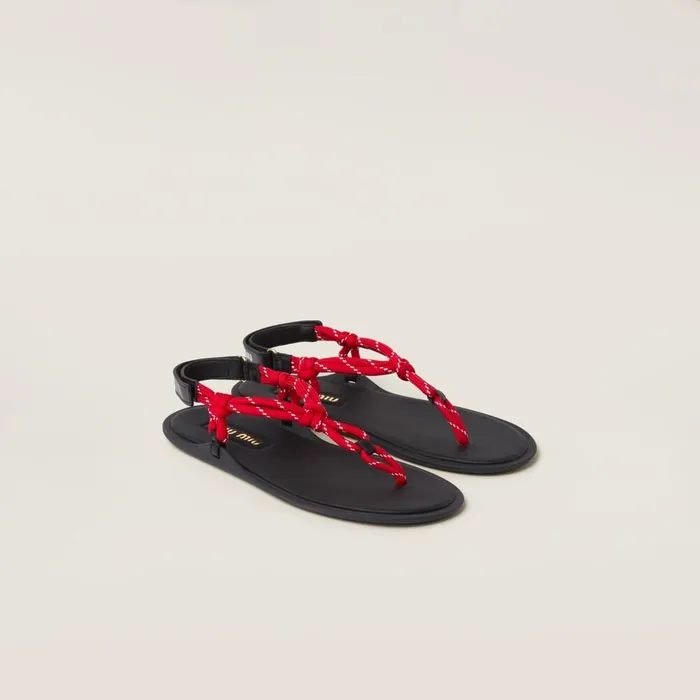 Women Sandals Miu Miu Riviere Cord And Leather Sandals Red