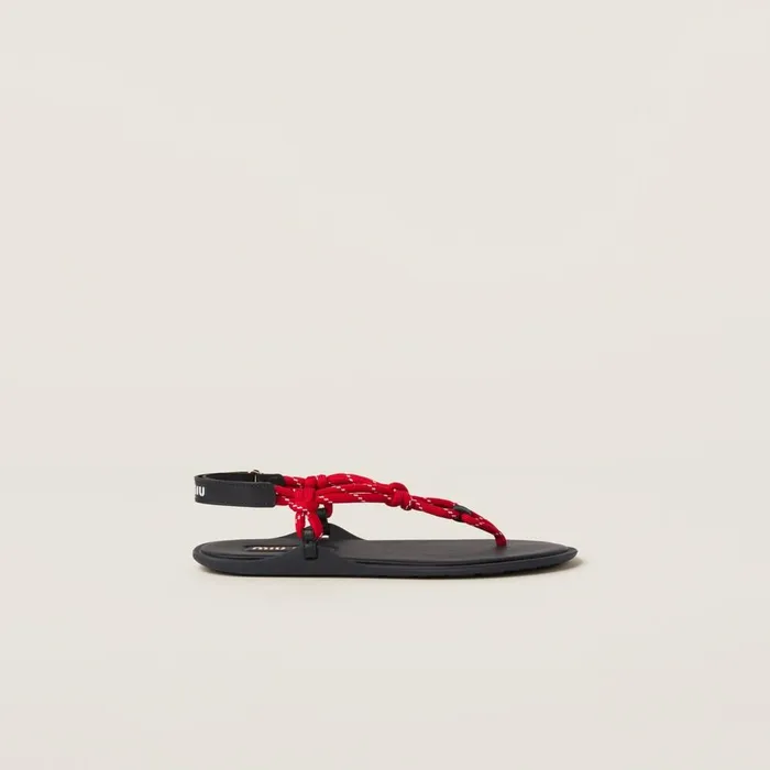Women Sandals Miu Miu Riviere Cord And Leather Sandals Red Women Sandals Miu Miu Riviere Cord And Leather Sandals Red