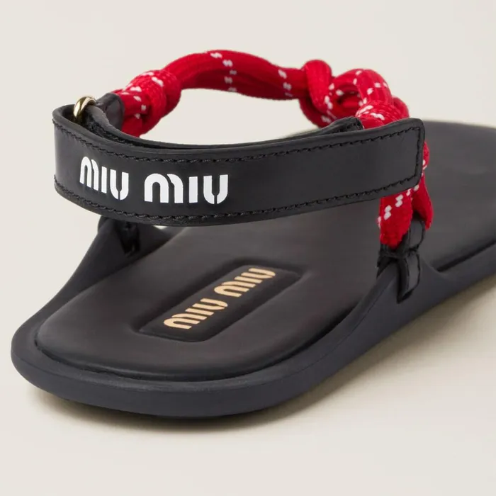 Women Sandals Miu Miu Riviere Cord And Leather Sandals Red Women Sandals Miu Miu Riviere Cord And Leather Sandals Red