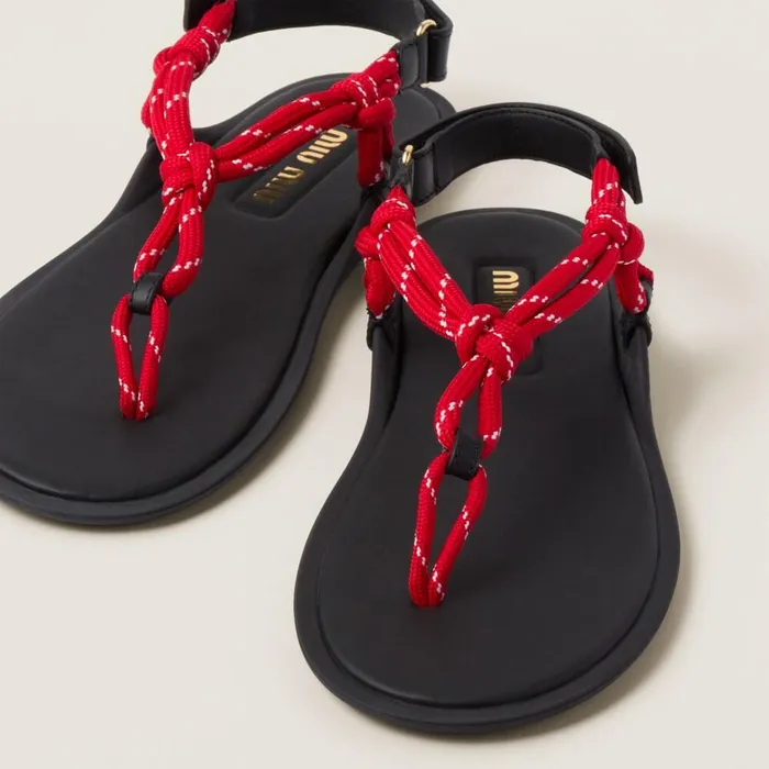Women Sandals Miu Miu Riviere Cord And Leather Sandals Red Women Sandals Miu Miu Riviere Cord And Leather Sandals Red