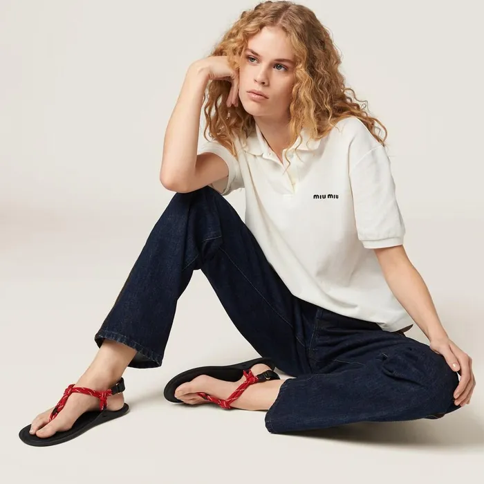 Women Sandals Miu Miu Riviere Cord And Leather Sandals Red Women Sandals Miu Miu Riviere Cord And Leather Sandals Red