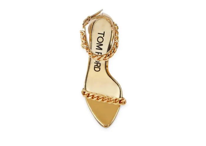Women Sandals Tom Ford Mirror Leather Chain Heel Ankle Strap Sandal Gold Women Sandals Tom Ford Mirror Leather Chain Heel Ankle Strap Sandal Gold