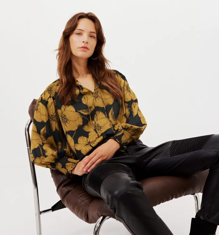 Women Satin Blouse 8211 Black Print Promod Shirts And Tunics