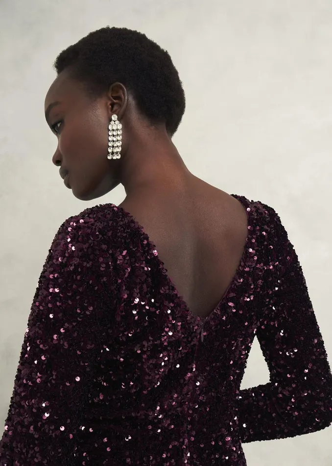 Women Sawyer Sequin Dress Warm Plum Hobbs Dresses and Jumpsuits