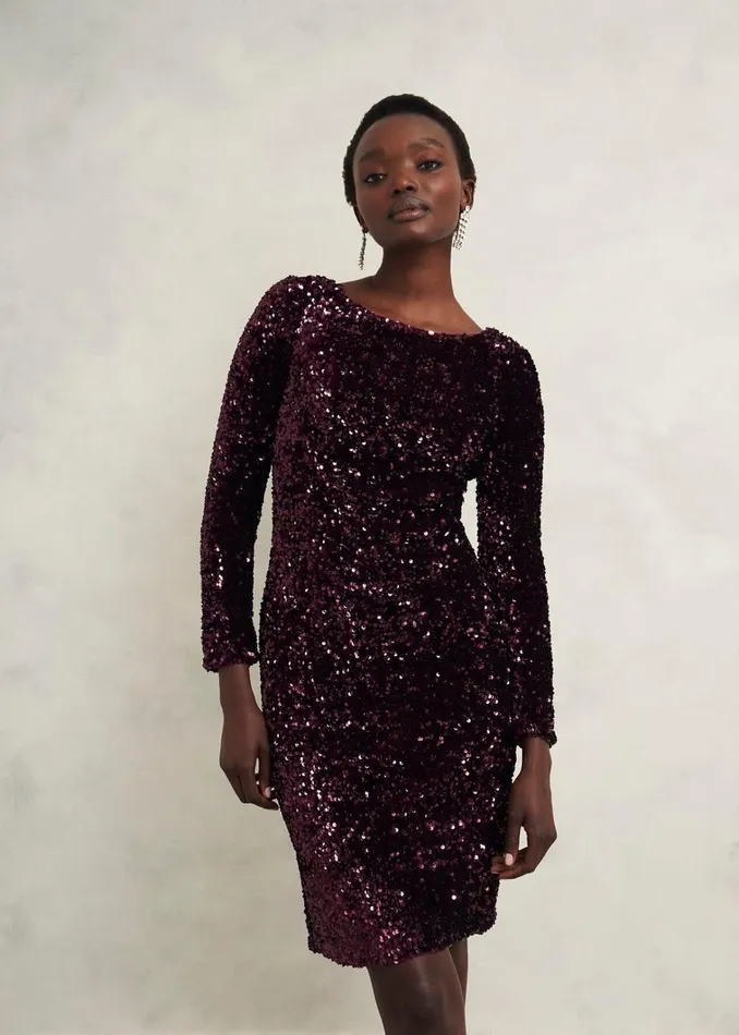 Women Sawyer Sequin Dress Warm Plum Hobbs Dresses and Jumpsuits